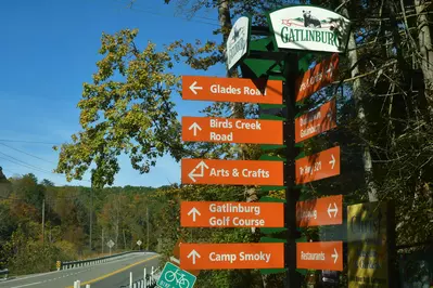 signs along gatlinburg arts and crafts loop