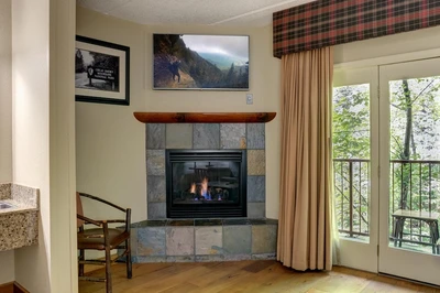 Bearskin Lodge in-room fireplace
