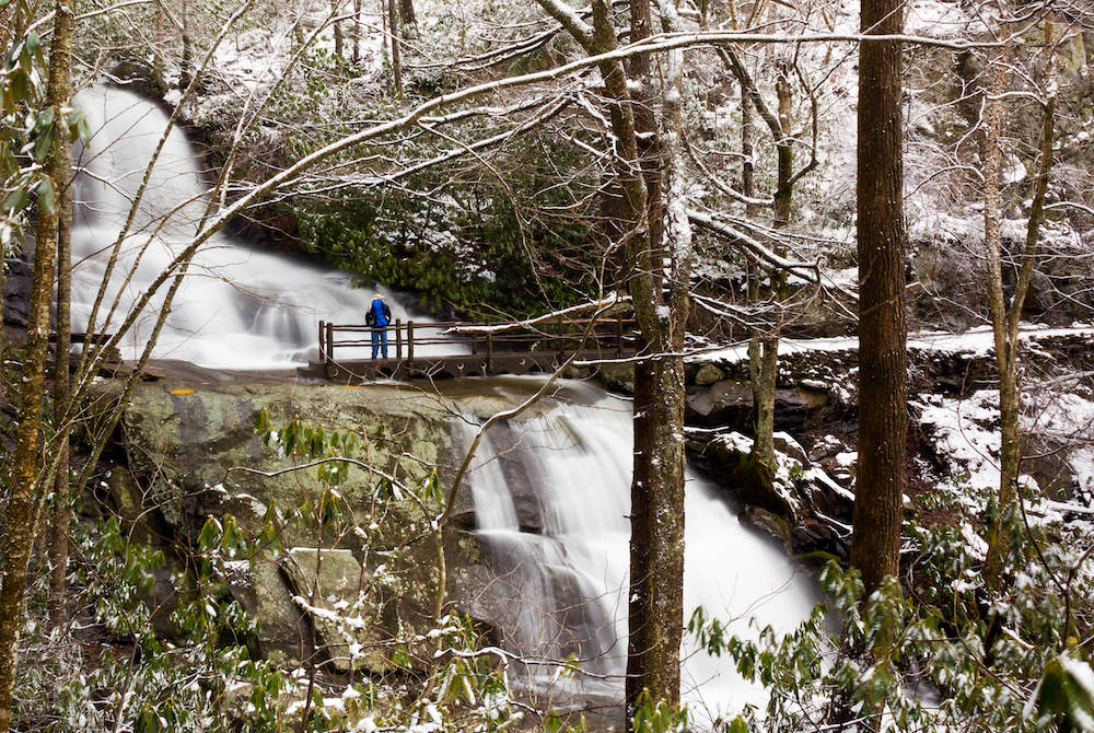 laurel falls in the winter covered in snow